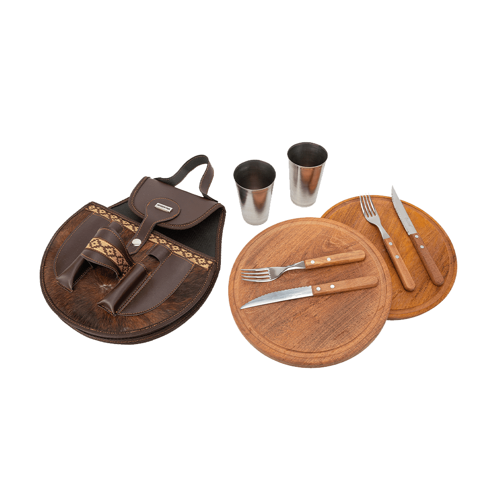 Hair-On Leather Double Picnic Set - Brown Color