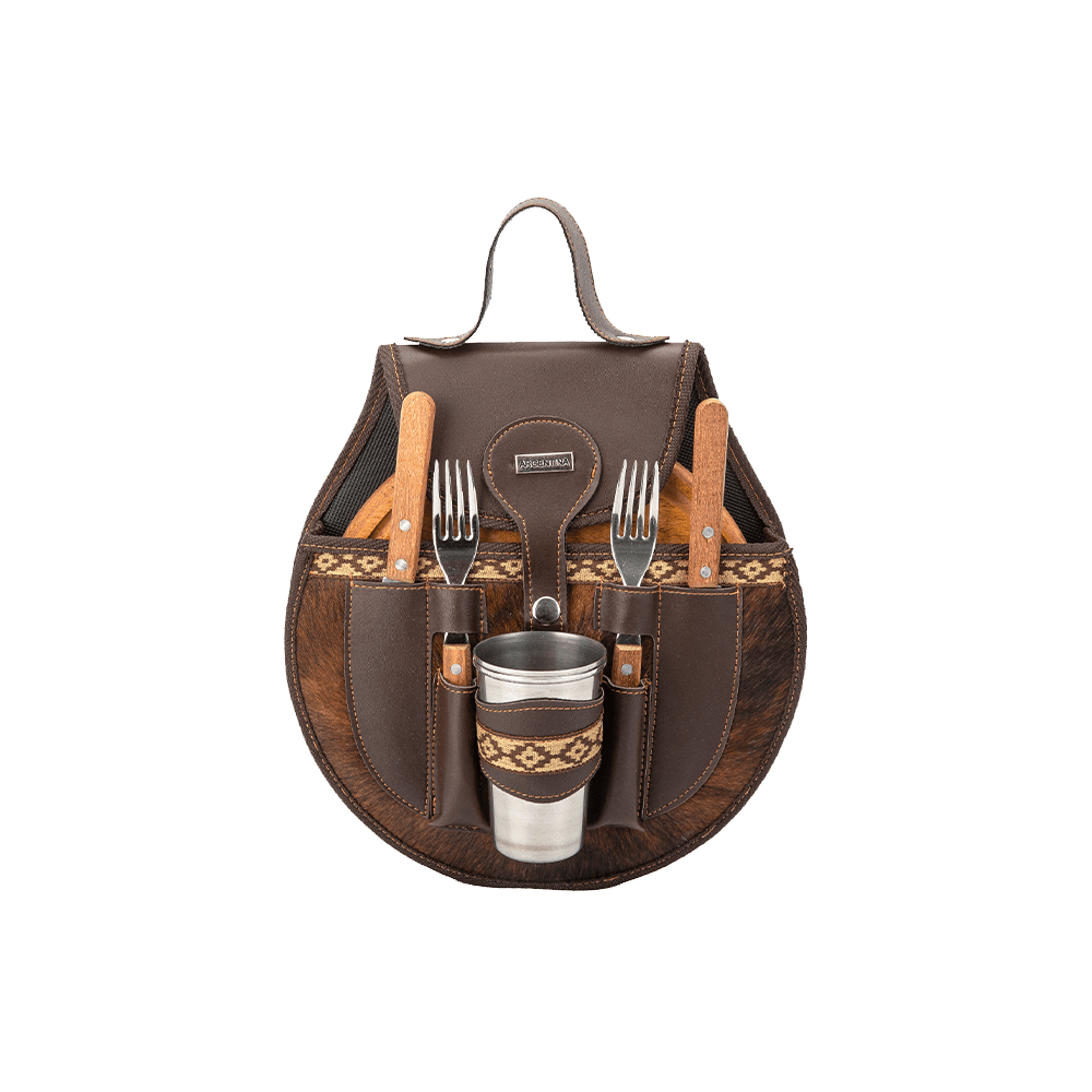 Hair-On Leather Double Picnic Set - Brown Color