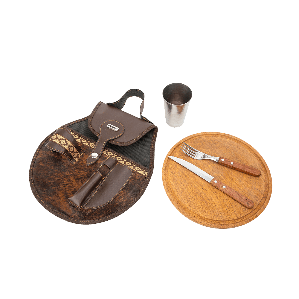 Hair-On Leather Individual Picnic Set - Brown Color