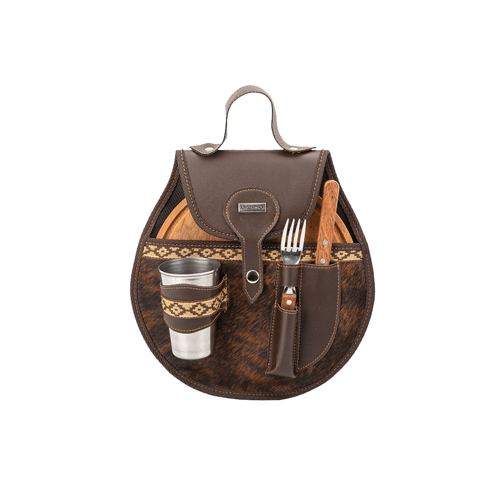 Hair-On Leather Individual Picnic Set - Brown Color